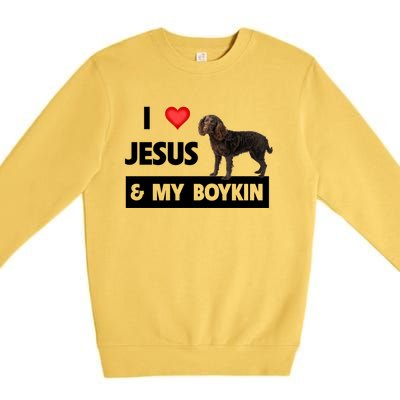 I Love Jesus And My Kin Spaniel Duck Hunting Dog Mom Dad Gift Premium Crewneck Sweatshirt