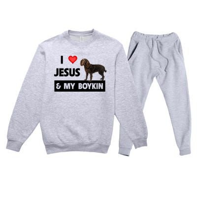 I Love Jesus And My Kin Spaniel Duck Hunting Dog Mom Dad Gift Premium Crewneck Sweatsuit Set