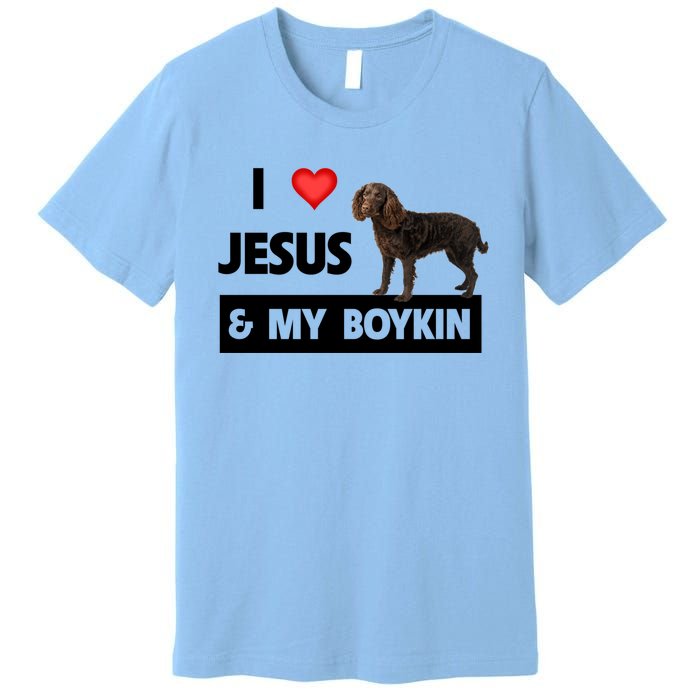 I Love Jesus And My Kin Spaniel Duck Hunting Dog Mom Dad Gift Premium T-Shirt