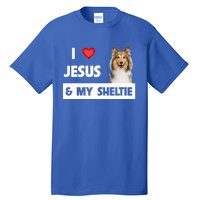 I Love Jesus And My Sheltie Dog Mom Dad Shetland Sheepdog Great Gift Tall T-Shirt