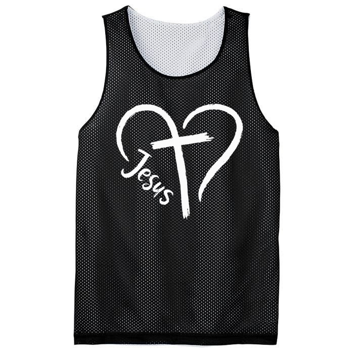 I Love Jesus  Heart and cross  Mesh Reversible Basketball Jersey Tank