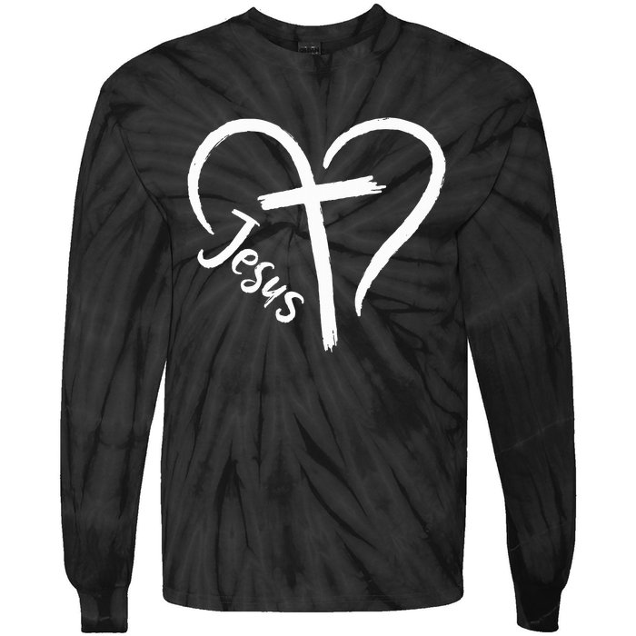 I Love Jesus  Heart and cross  Tie-Dye Long Sleeve Shirt