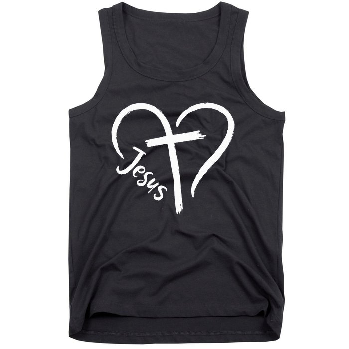 I Love Jesus  Heart and cross  Tank Top