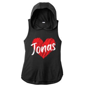 I Love Jonas Heart Personalized Name Jonas Ladies PosiCharge Tri-Blend Wicking Draft Hoodie Tank