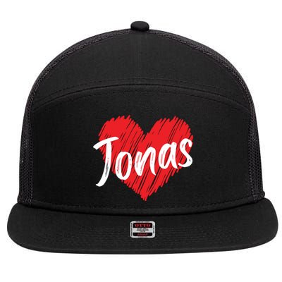 I Love Jonas Heart Personalized Name Jonas 7 Panel Mesh Trucker Snapback Hat