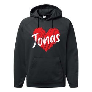 I Love Jonas Heart Personalized Name Jonas Performance Fleece Hoodie