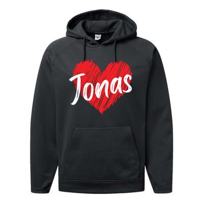 I Love Jonas Heart Personalized Name Jonas Performance Fleece Hoodie