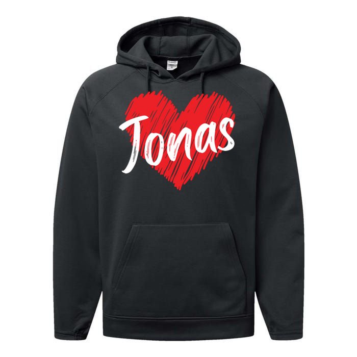 I Love Jonas Heart Personalized Name Jonas Performance Fleece Hoodie