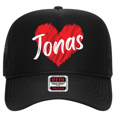 I Love Jonas Heart Personalized Name Jonas High Crown Mesh Back Trucker Hat