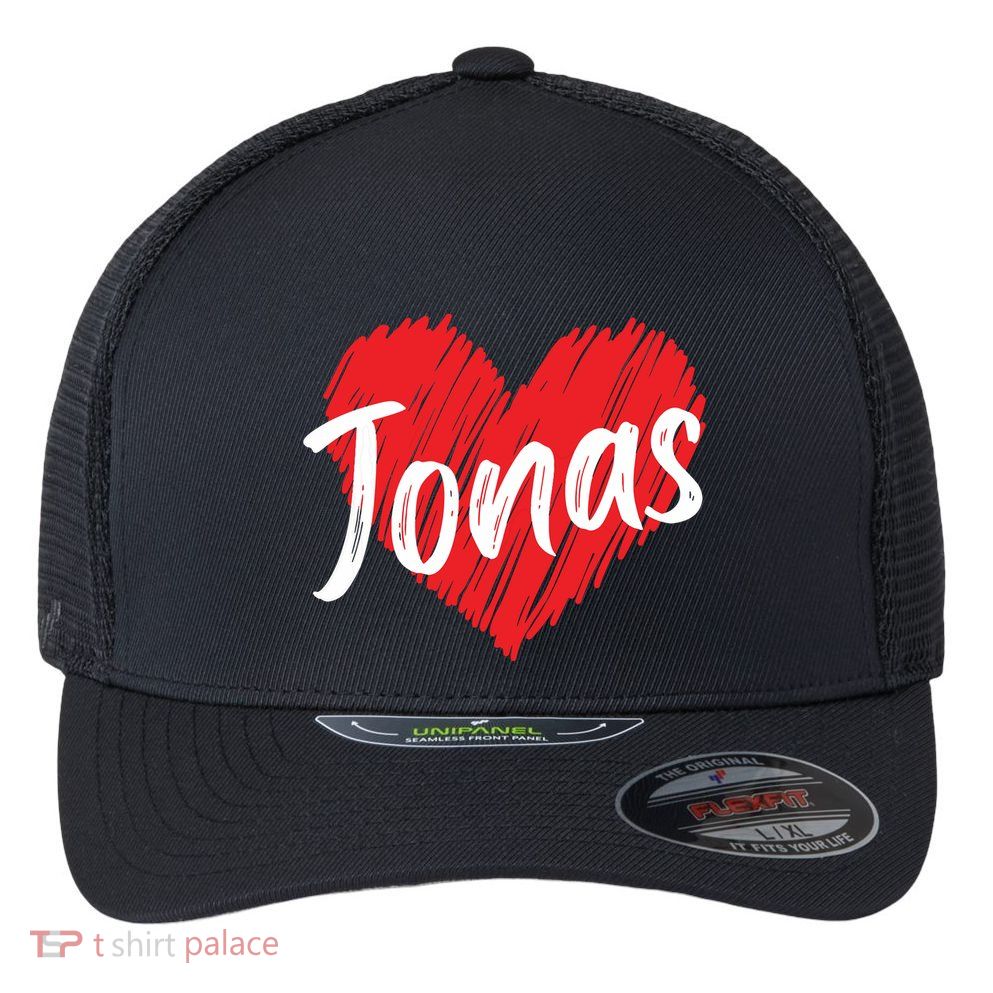 I Love Jonas Heart Personalized Name Jonas Flexfit Unipanel Trucker Cap