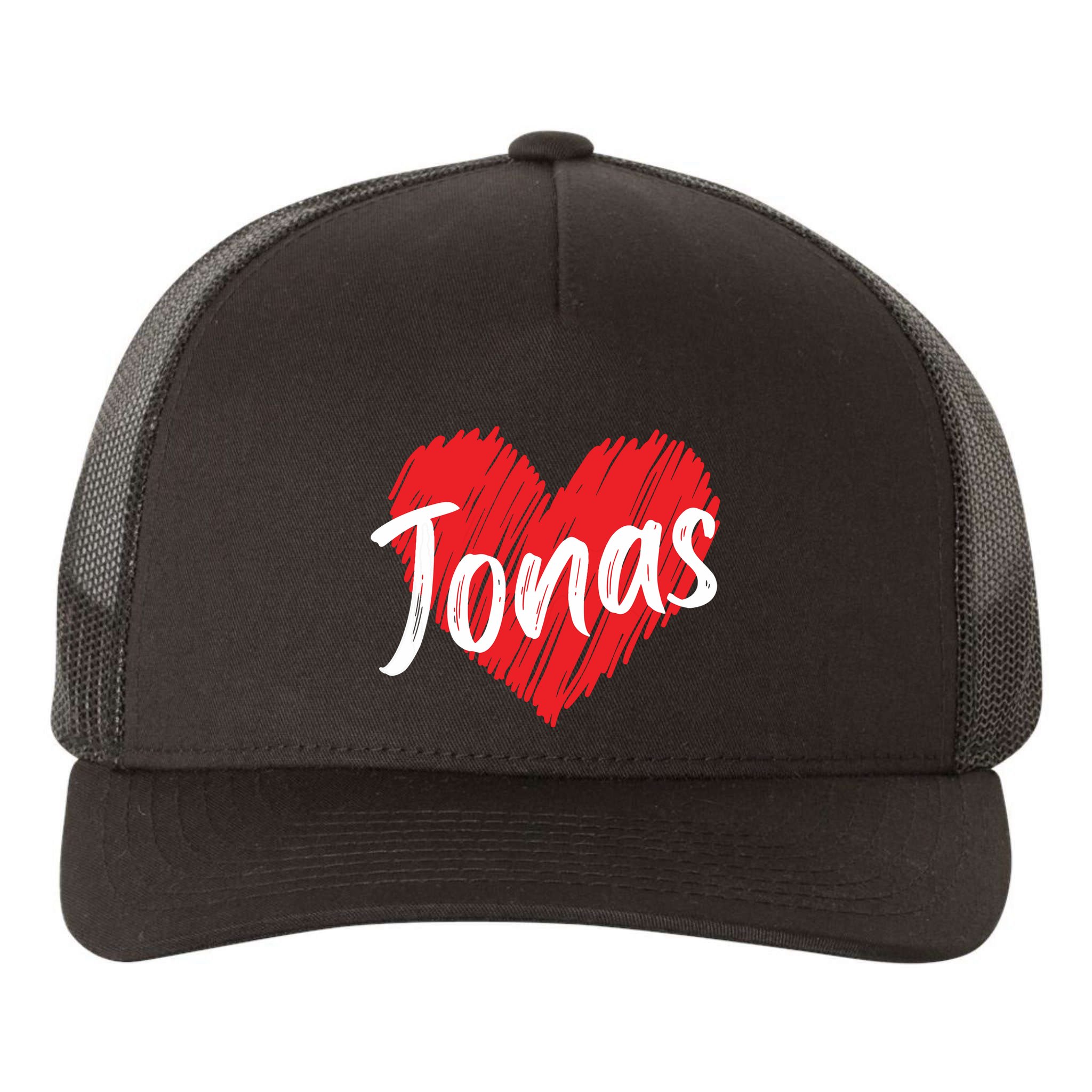I Love Jonas Heart Personalized Name Jonas Yupoong Adult 5-Panel Trucker Hat