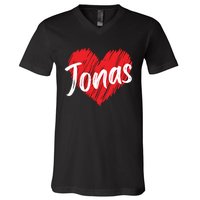 I Love Jonas Heart Personalized Name Jonas V-Neck T-Shirt