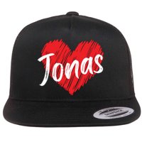 I Love Jonas Heart Personalized Name Jonas Flat Bill Trucker Hat