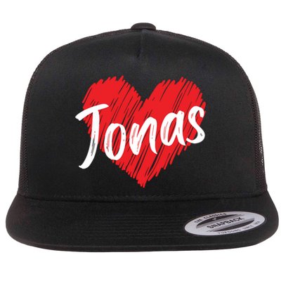 I Love Jonas Heart Personalized Name Jonas Flat Bill Trucker Hat