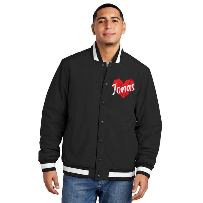 I Love Jonas Heart Personalized Name Jonas Insulated Varsity Jacket