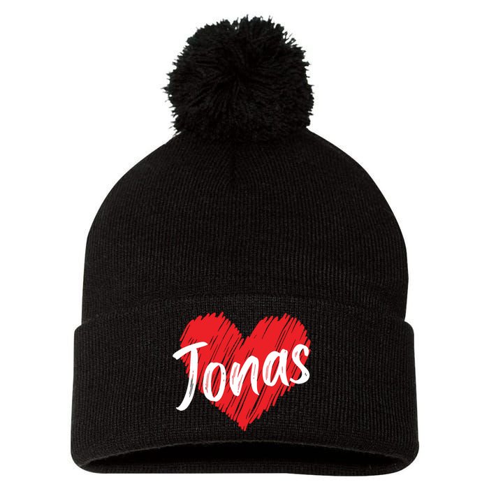 I Love Jonas Heart Personalized Name Jonas Pom Pom 12in Knit Beanie