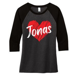 I Love Jonas Heart Personalized Name Jonas Women's Tri-Blend 3/4-Sleeve Raglan Shirt