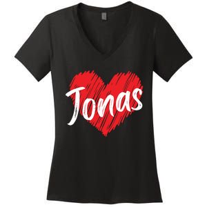 I Love Jonas Heart Personalized Name Jonas Women's V-Neck T-Shirt