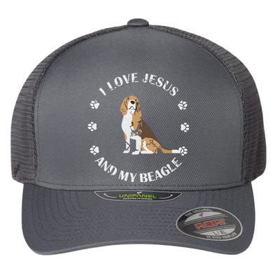 I Love Jesus And My Beagle Beagle Lover Gift Flexfit Unipanel Trucker Cap