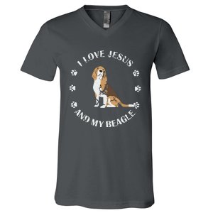 I Love Jesus And My Beagle Beagle Lover Gift V-Neck T-Shirt