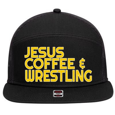 I Love Jesus Coffee Wrestling Gift Wrestler Christian 7 Panel Mesh Trucker Snapback Hat