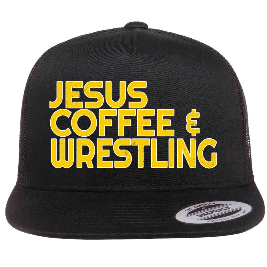 I Love Jesus Coffee Wrestling Gift Wrestler Christian Flat Bill Trucker Hat