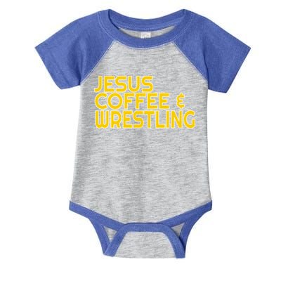 I Love Jesus Coffee Wrestling Gift Wrestler Christian Infant Baby Jersey Bodysuit