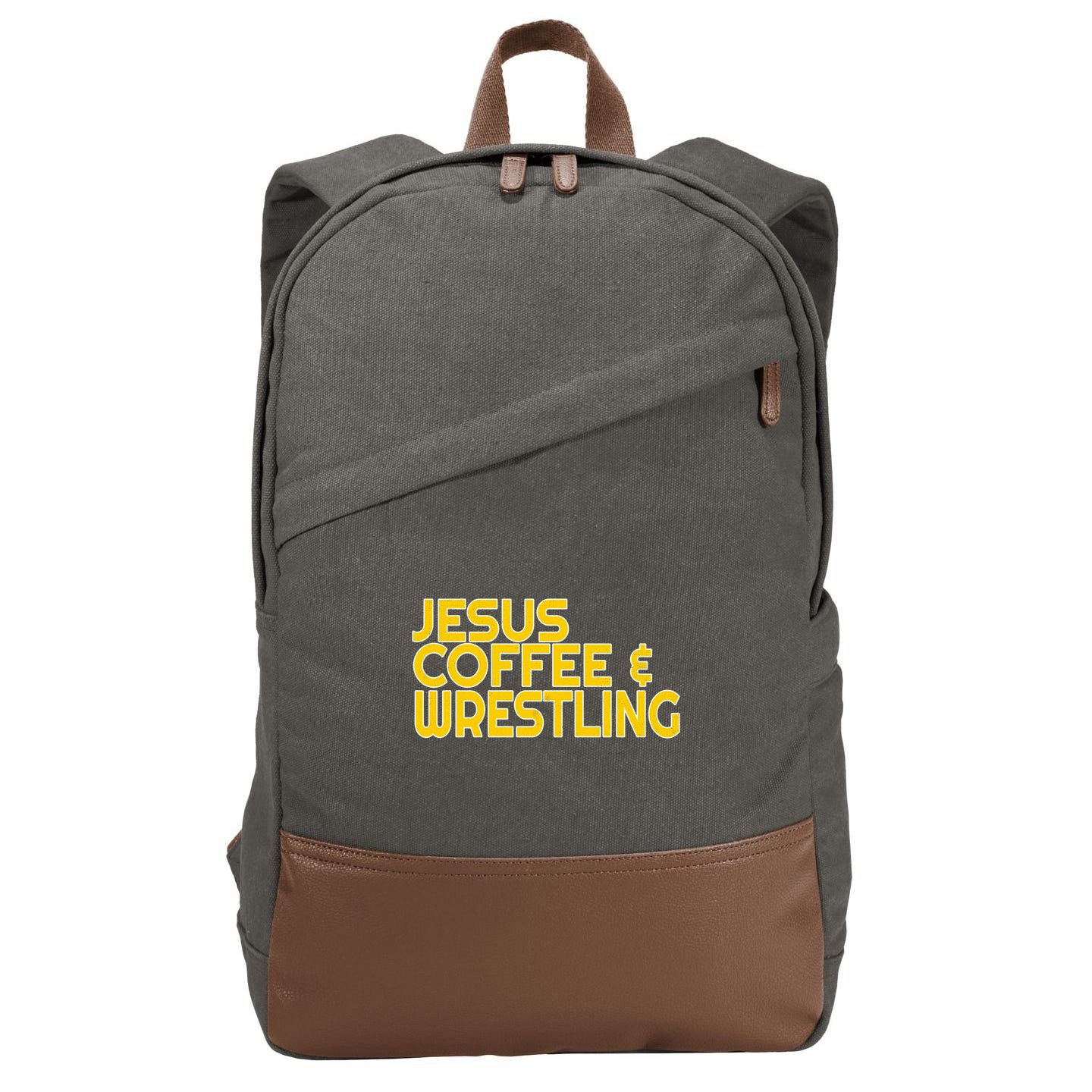 I Love Jesus Coffee Wrestling Gift Wrestler Christian Cotton Canvas Backpack