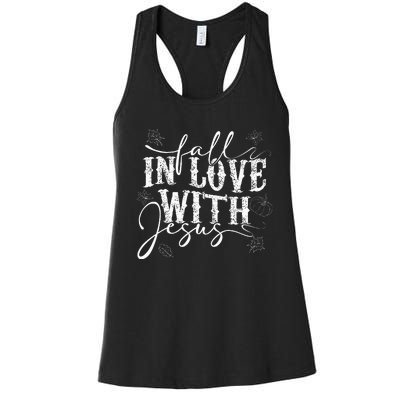 I Love Jesus Fall Leaves And Pumpkin Autumn Thanksgiving Women's Racerback Tank