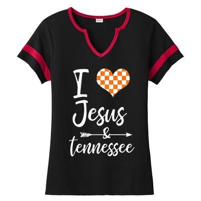 I Love Jesus And Tennessee Orange Ladies Halftime Notch Neck Tee