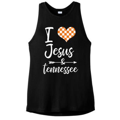 I Love Jesus And Tennessee Orange Ladies PosiCharge Tri-Blend Wicking Tank