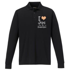 I Love Jesus And Tennessee Orange Performance Long Sleeve Polo