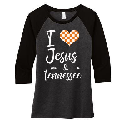 I Love Jesus And Tennessee Orange Women's Tri-Blend 3/4-Sleeve Raglan Shirt