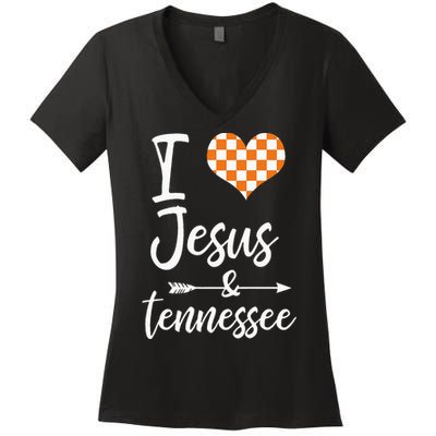 I Love Jesus And Tennessee Orange Women's V-Neck T-Shirt