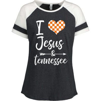 I Love Jesus And Tennessee Orange Enza Ladies Jersey Colorblock Tee