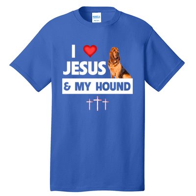 I Love Jesus And My Bloodhound Hunting Dog Mom Dad Christian Gift Tall T-Shirt