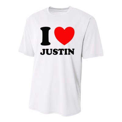 I Love Justin Youth Performance Sprint T-Shirt