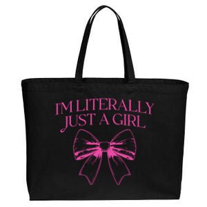 IM Literally Just A Girl Coquette Bow Cotton Canvas Jumbo Tote