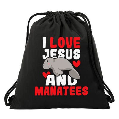 I Love Jesus And Manatees Animal Lover Zookeeper Zoologist Drawstring Bag