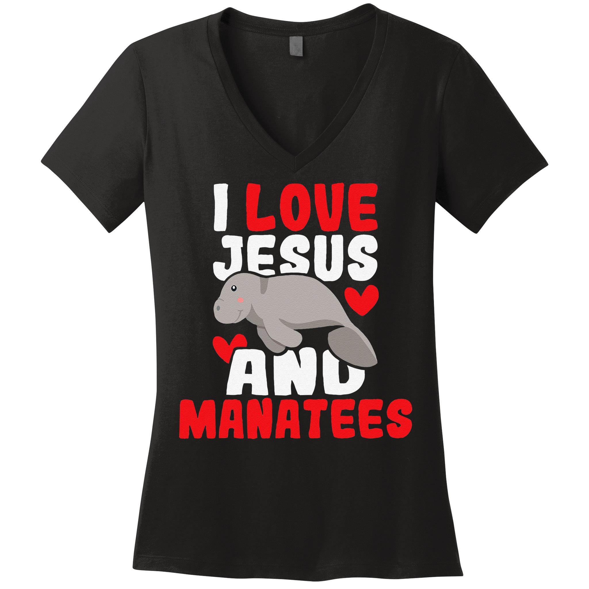 I Love Jesus And Manatees Animal Lover Zookeeper Zoologist Women's V-Neck T-Shirt