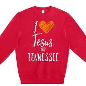 I Love Jesus And Tennessee Orange Heart Cute Fan Gift Premium Crewneck Sweatshirt