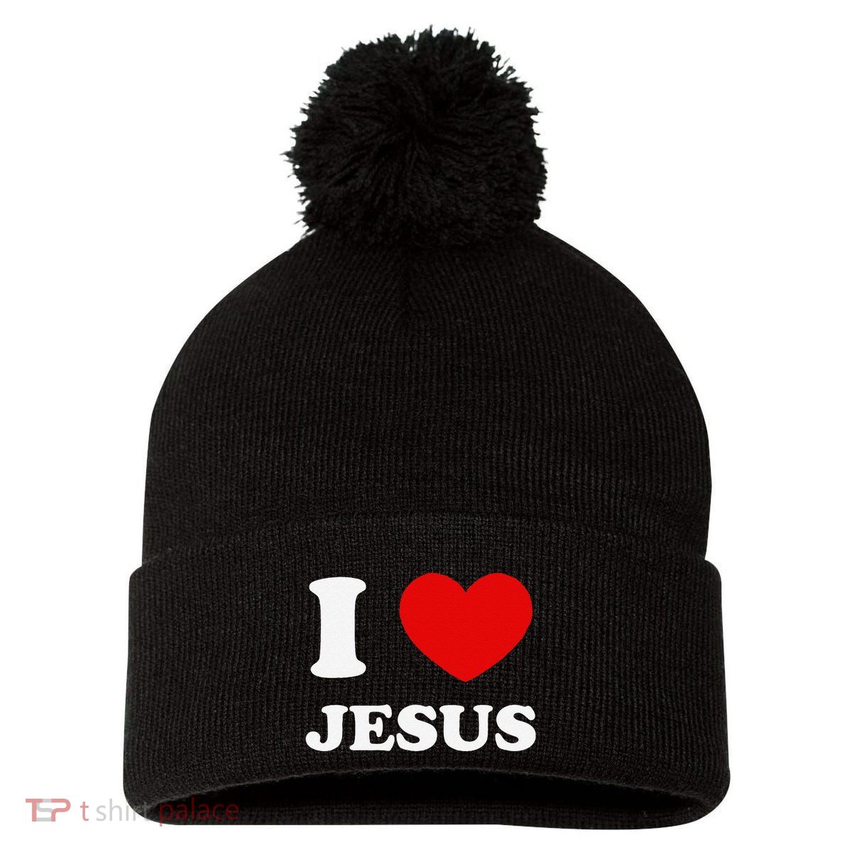 I Love Jesus I Heart Jesus Funny Jesus Pom Pom 12in Knit Beanie