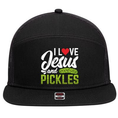 I Love Jesus And Pickles Funny Christian 7 Panel Mesh Trucker Snapback Hat