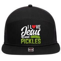 I Love Jesus And Pickles Funny Christian 7 Panel Mesh Trucker Snapback Hat