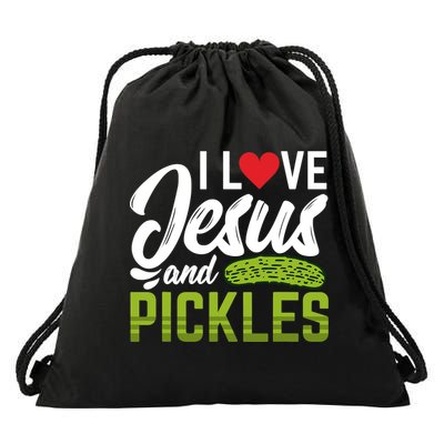 I Love Jesus And Pickles Funny Christian Drawstring Bag
