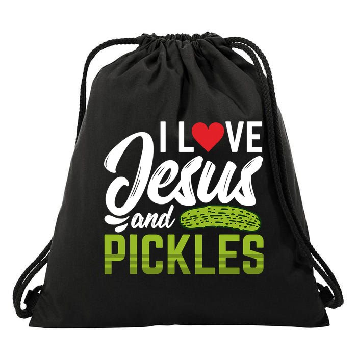 I Love Jesus And Pickles Funny Christian Drawstring Bag