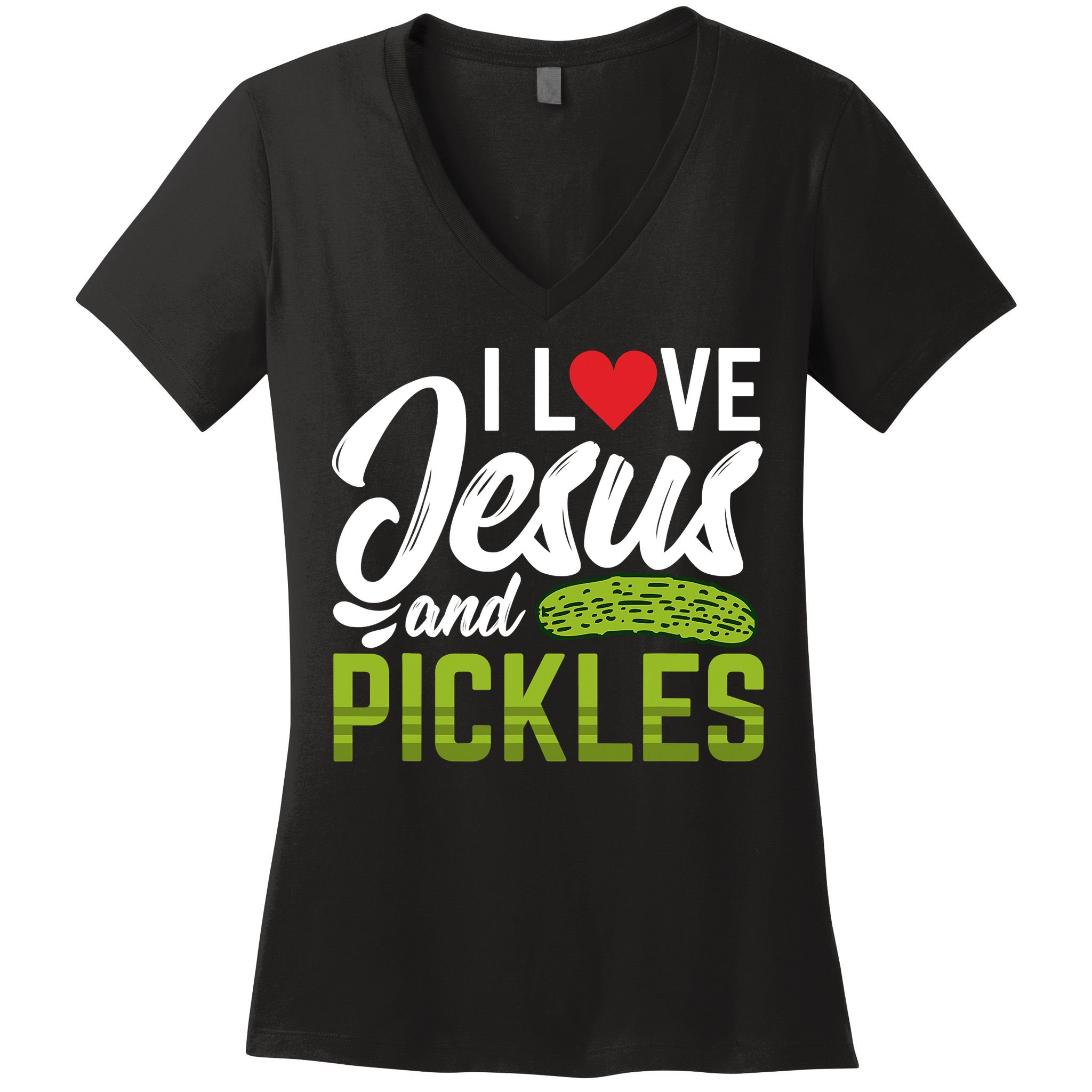 I Love Jesus And Pickles Funny Christian Women's V-Neck T-Shirt