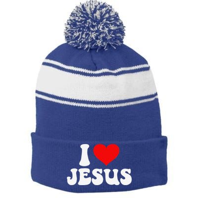 I Love Jesus Bible Christ Stripe Pom Pom Beanie