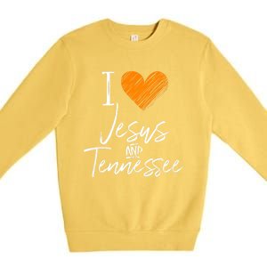 I Love Jesus And Tennessee Orange Heart Cute Fan Gift Premium Crewneck Sweatshirt