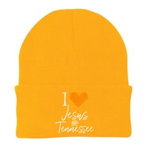 I Love Jesus And Tennessee Orange Heart Cute Fan Gift Knit Cap Winter Beanie